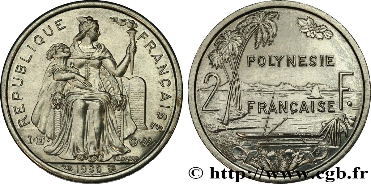 POLINESIA FRANCESA 2 Francs I.E.O.M. 1995 Paris EBC 