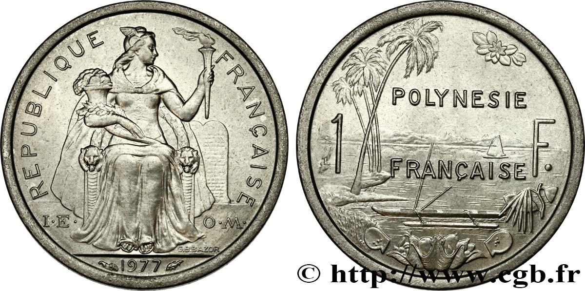 FRANZÖSISCHE-POLYNESIEN 1 Franc I.E.O.M. 1977 Paris fST 