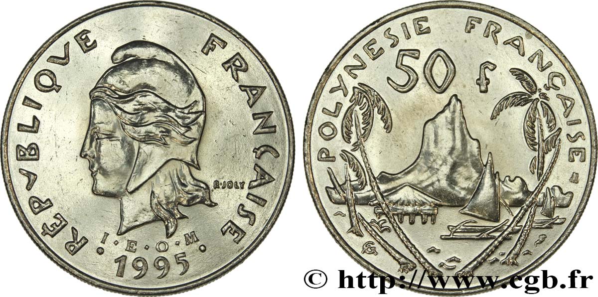 FRANZÖSISCHE-POLYNESIEN 50 Francs I.E.O.M. Marianne / paysage polynésien 1995 Paris VZ 