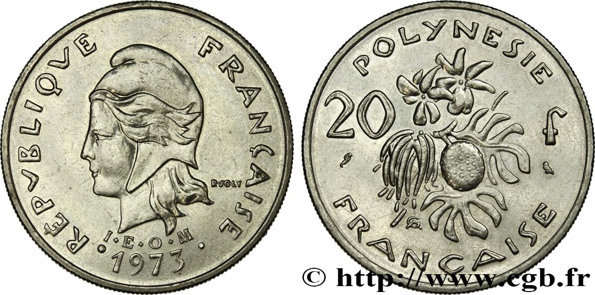 FRENCH POLYNESIA 20 Francs I.E.O.M Marianne  1973 Paris AU 
