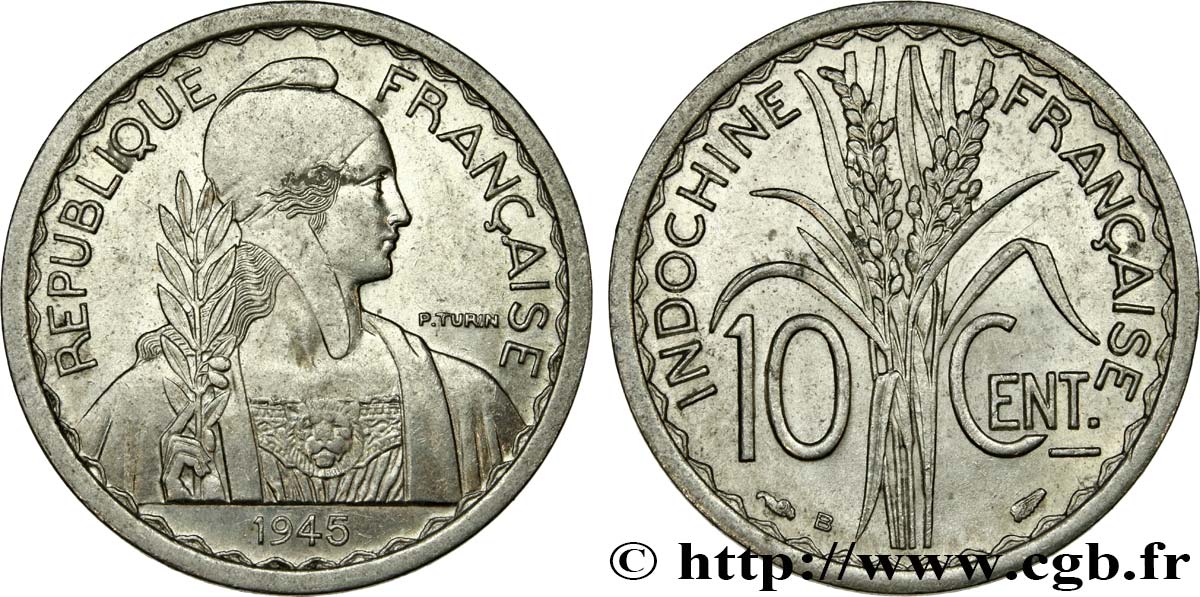 FRENCH INDOCHINA 10 Centièmes 1945 Beaumont-le-Roger MS 