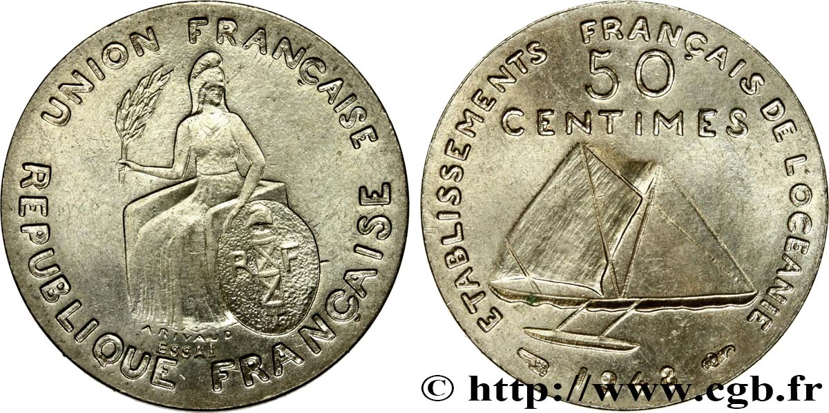 FRANZÖSISCHE POLYNESIA - Franzözische Ozeanien Essai de 50 Centimes type sans listel 1948 Paris fST 