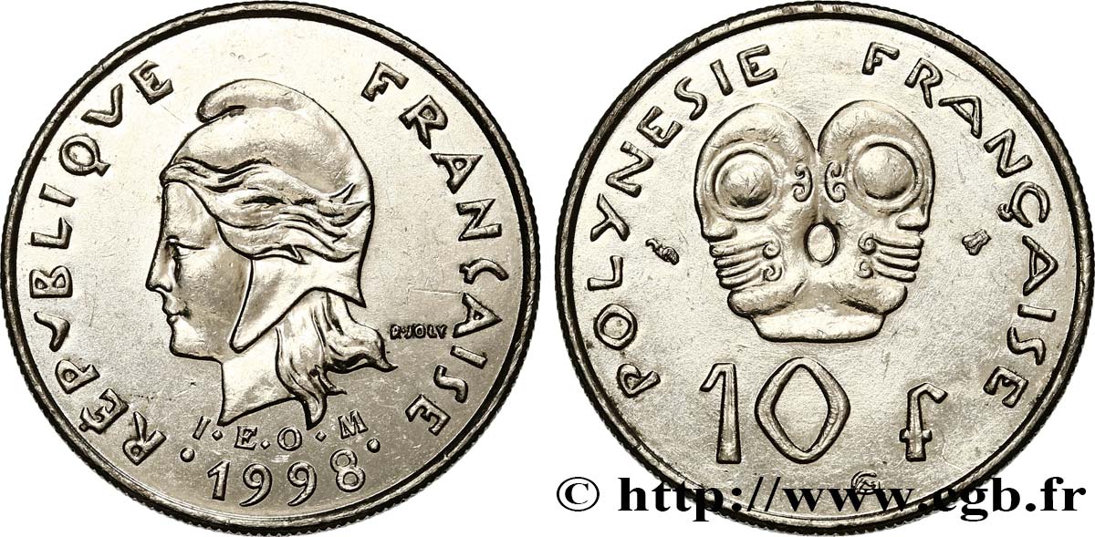 FRANZÖSISCHE-POLYNESIEN 10 Francs I.E.O.M Marianne 1998 Paris fVZ 