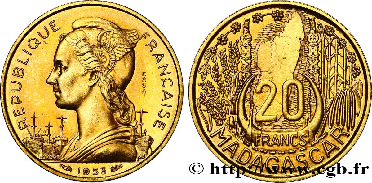 MADAGASKAR - FRANZÖSISCHE UNION Essai de 20 Francs 1953 Paris fST 