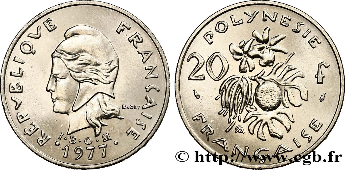 POLINESIA FRANCESE 20 Francs I.E.O.M Marianne  1977 Paris MS 