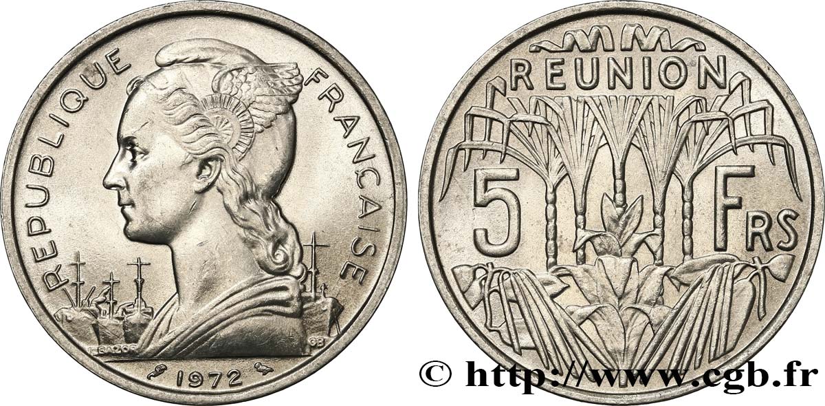 REUNION ISLAND 5 Francs Marianne / canne à sucre 1972 Paris MS 