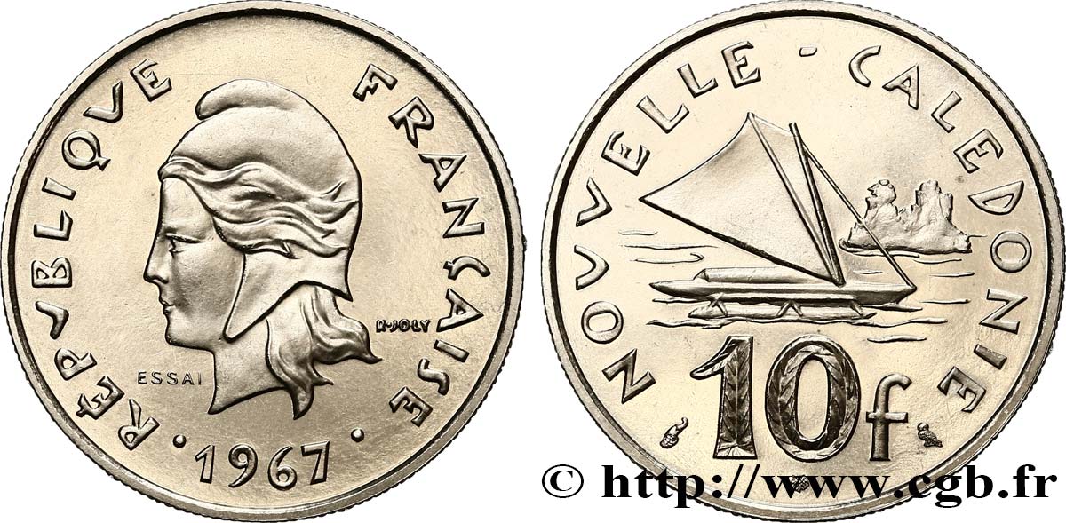 NEW CALEDONIA Essai de 10 Francs Marianne / voilier 1967 Paris MS 