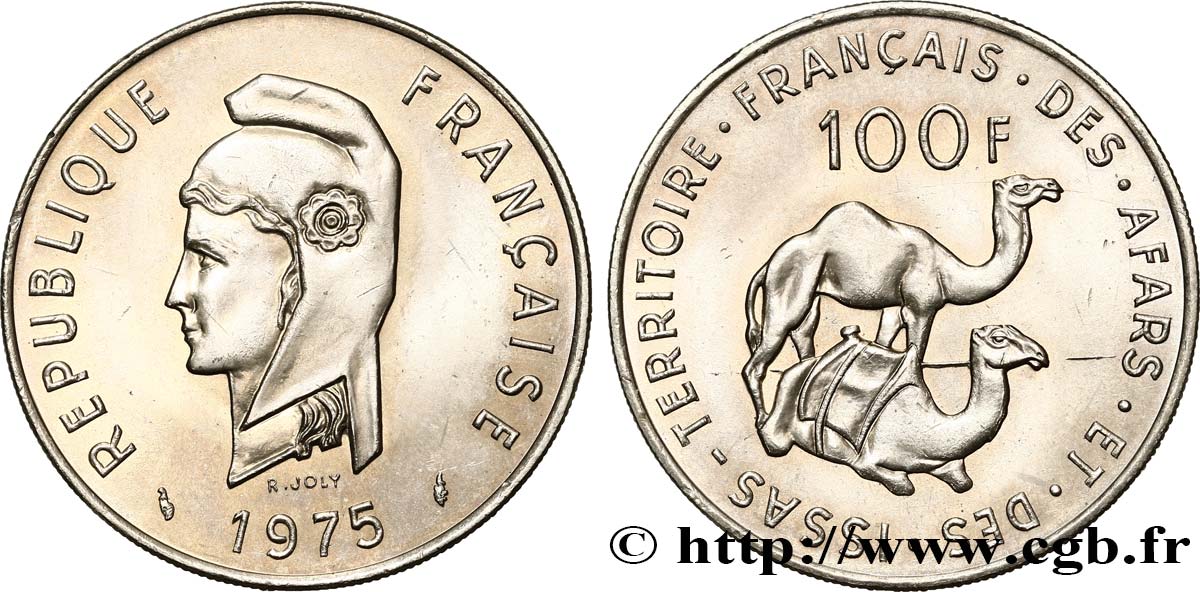 DJIBOUTI - French Territory of the Afars and the Issas  100 Francs Marianne / dromadaires 1975 Paris MS 