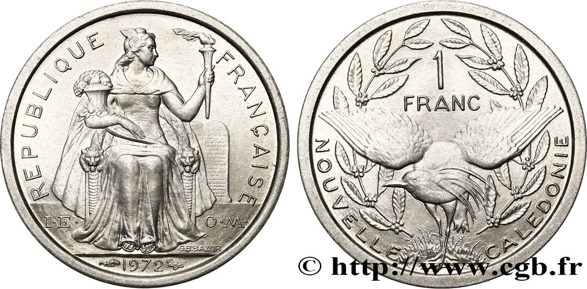 NUOVA CALEDONIA 1 Franc IEOM 1972 Paris MS 