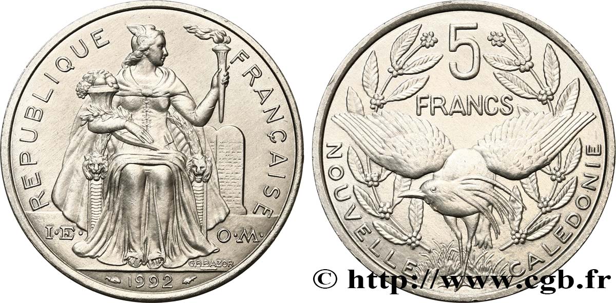 NUEVA CALEDONIA 5 Francs I.E.O.M. 1992 Paris SC 