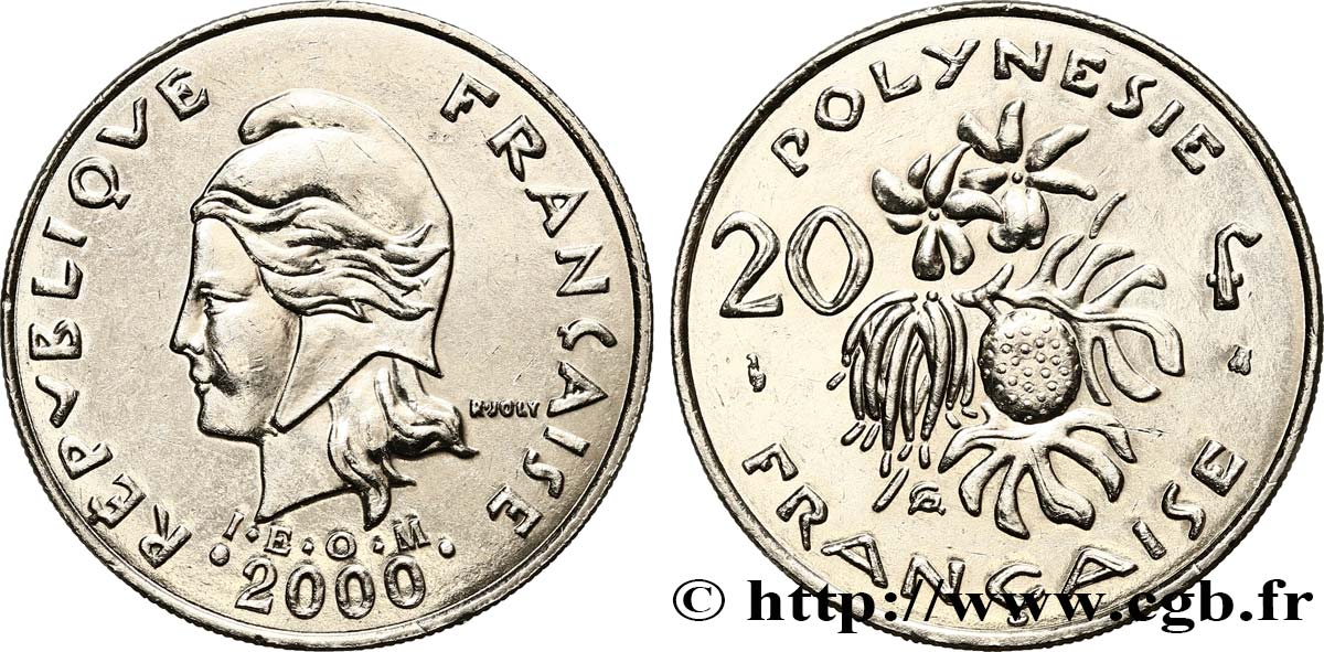FRENCH POLYNESIA 20 Francs I.E.O.M Marianne  2000 Paris AU 