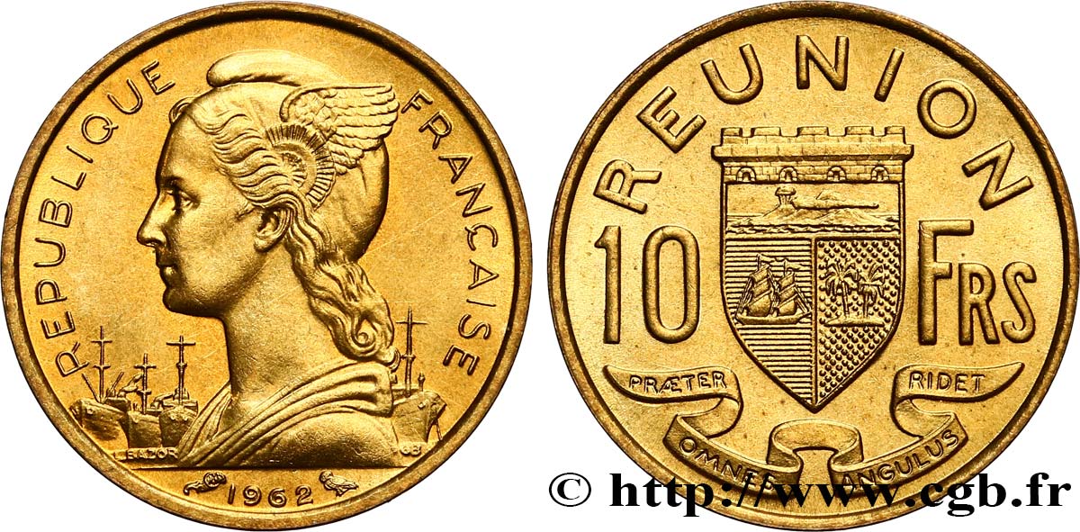 REUNION ISLAND 10 Francs 1962 Paris MS 