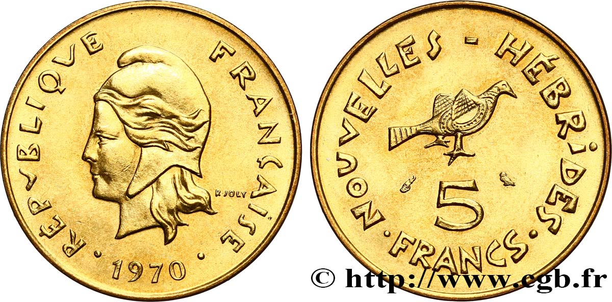 NEW HEBRIDES (VANUATU since 1980) 5 Francs 1970 Paris MS 