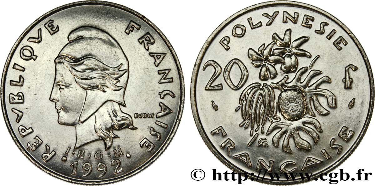 FRENCH POLYNESIA 20 Francs I.E.O.M Marianne  1992 Paris MS 