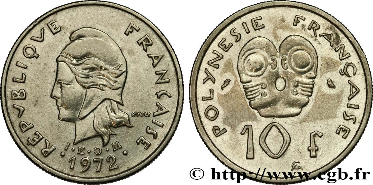 FRANZÖSISCHE-POLYNESIEN 10 Francs I.E.O.M Marianne 1972 Paris VZ 