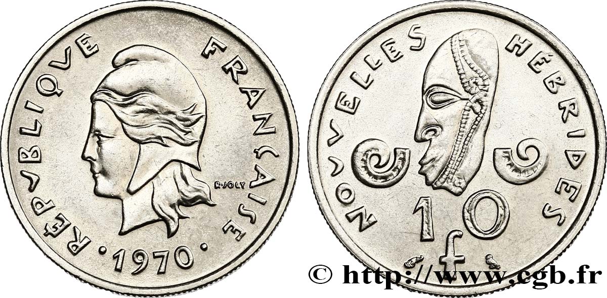 NEUE HEBRIDEN (VANUATU ab 1980) 10 Francs 1970 Paris fST 