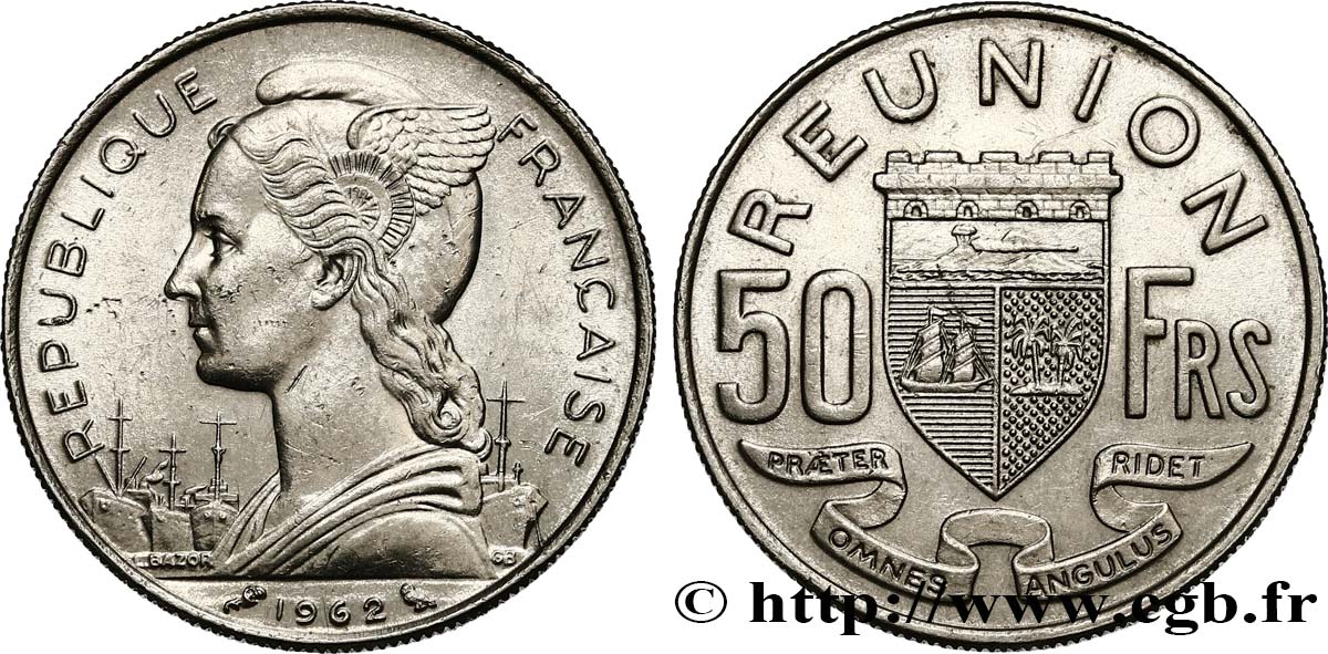 ÎLE DE LA RÉUNION 50 Francs / armes de la Réunion 1962 Paris SUP 