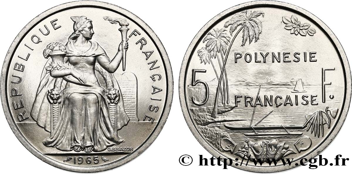 POLINESIA FRANCESE 5 Francs Polynésie Française 1965 Paris MS 