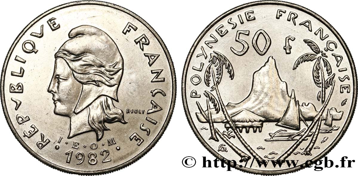 POLYNÉSIE FRANÇAISE 50 Francs I.E.O.M. Marianne / paysage polynésien 1982 Paris SPL 