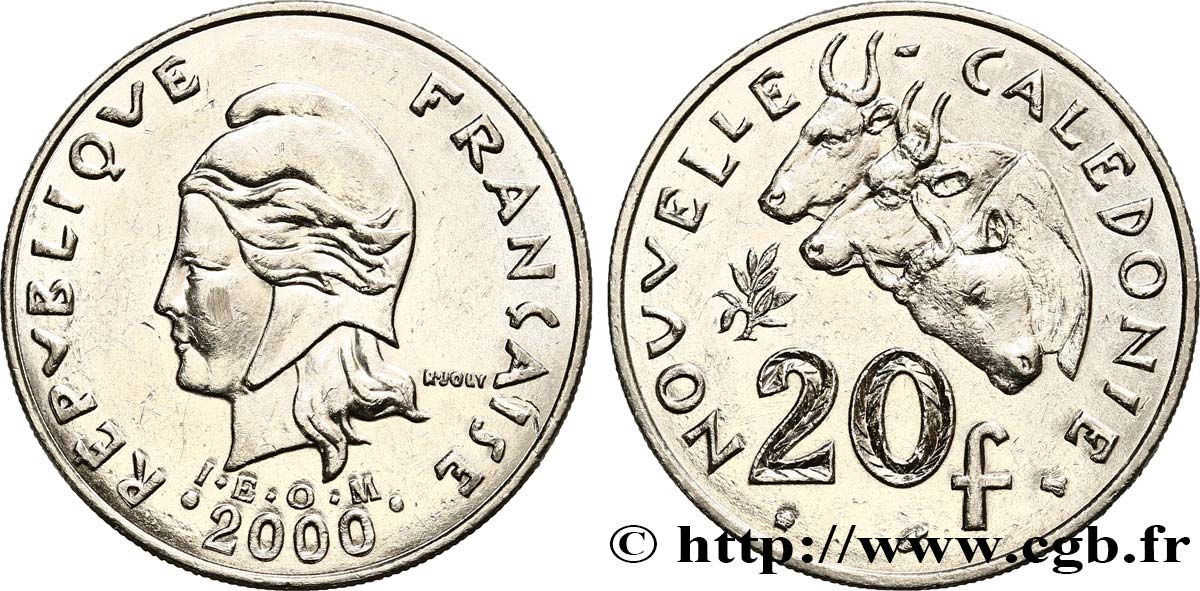 NUEVA CALEDONIA 20 Francs I.E.O.M. Marianne / zébus d’élevage de Nouvelle Calédonie  2000 Paris EBC 