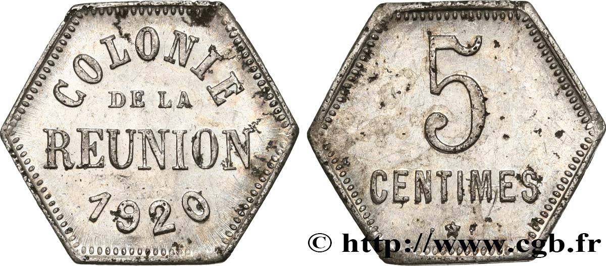 REUNION - Third Republic 5 Centimes  1920  AU 