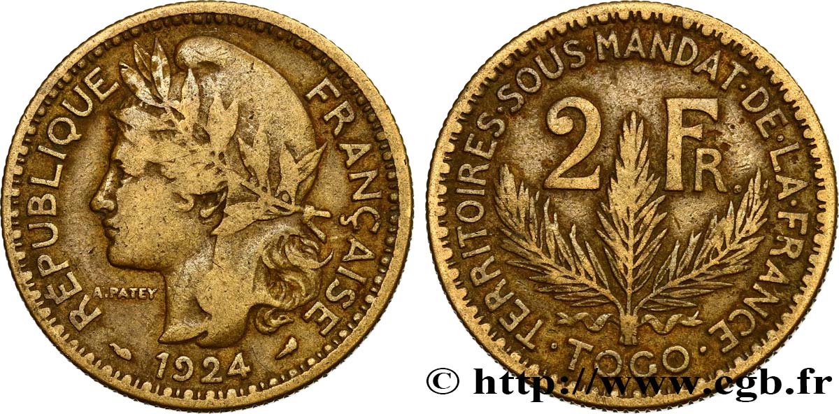 TOGO - FRANZÖSISCHE MANDAT 2 Francs 1924 Paris S 