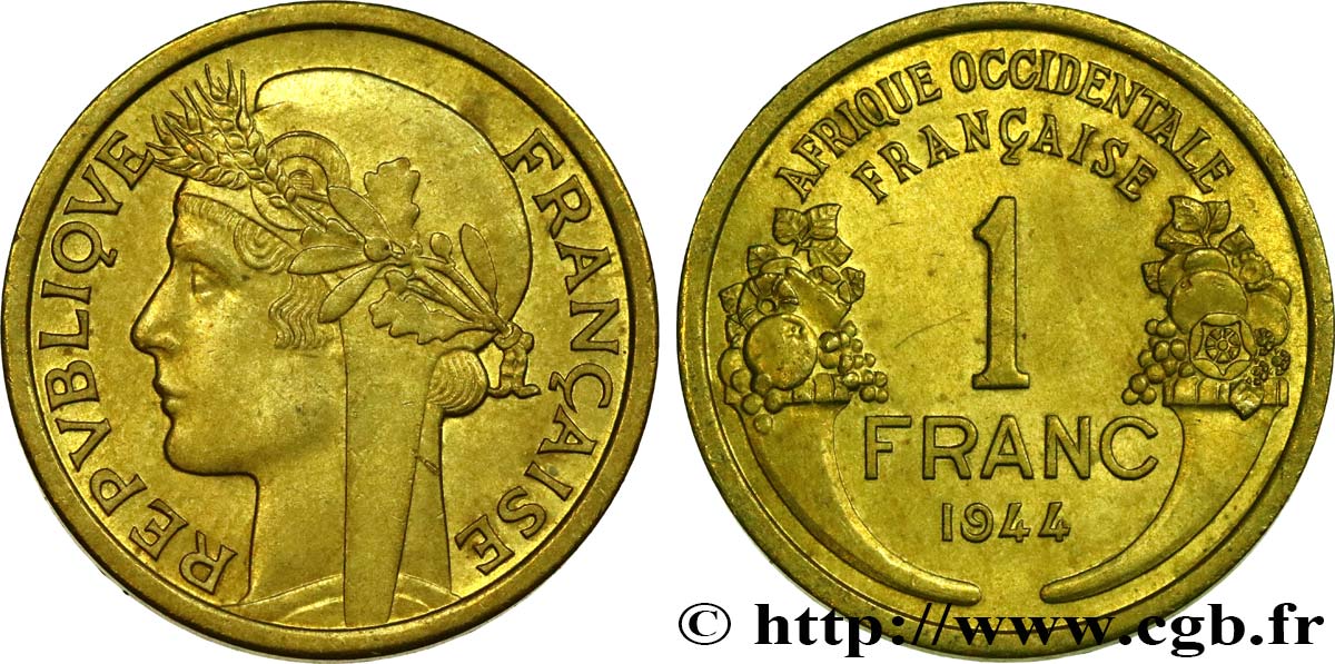FRENCH WEST AFRICA 1 Franc Morlon 1944 Londres AU 
