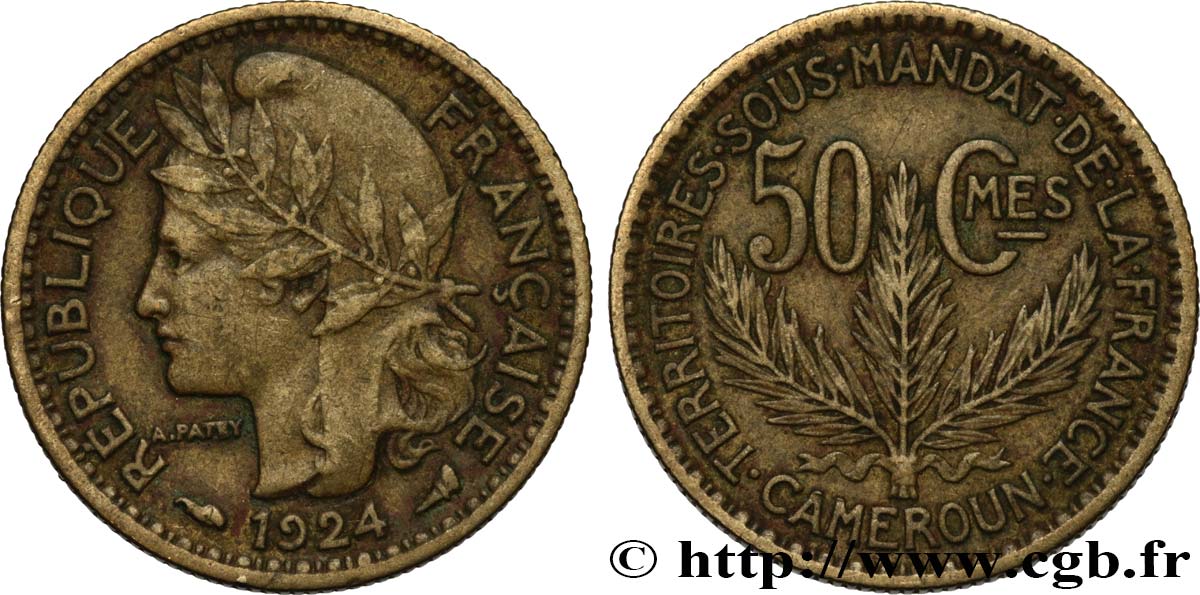 CAMEROON - FRENCH MANDATE TERRITORIES 50 Centimes 1924 Paris XF 