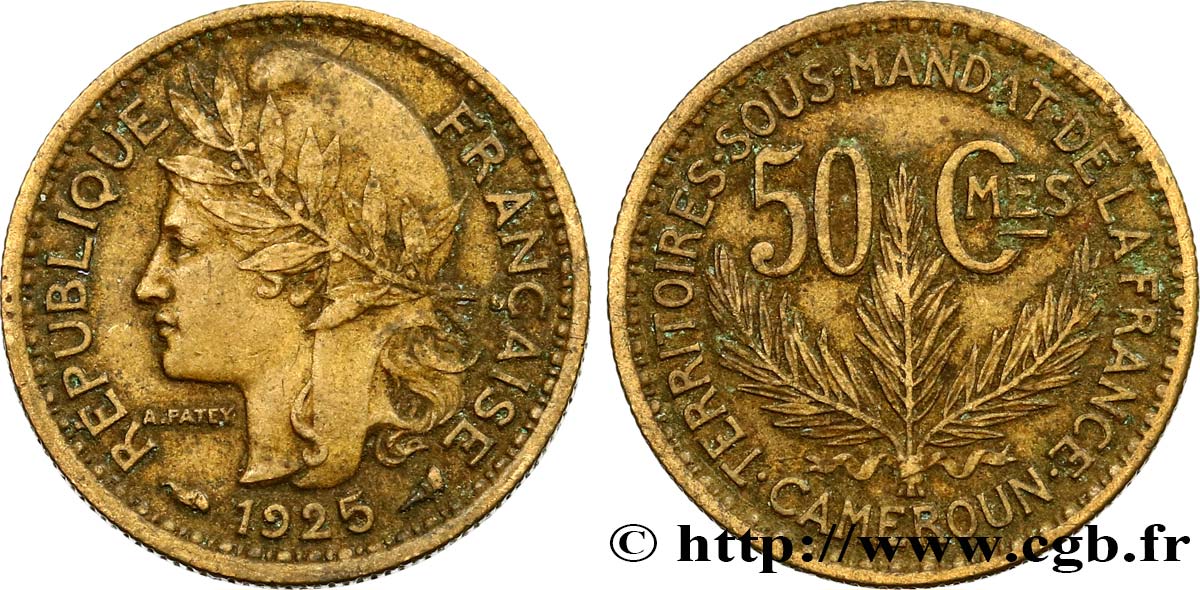 CAMEROON - FRENCH MANDATE TERRITORIES 50 Centimes 1925 Paris XF 