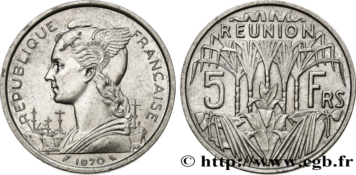 ISOLA RIUNIONE 5 Francs Marianne / canne à sucre 1970 Paris SPL 