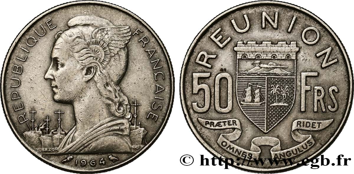 REUNION INSEL 50 Francs / armes de la Réunion 1964 Paris SS 