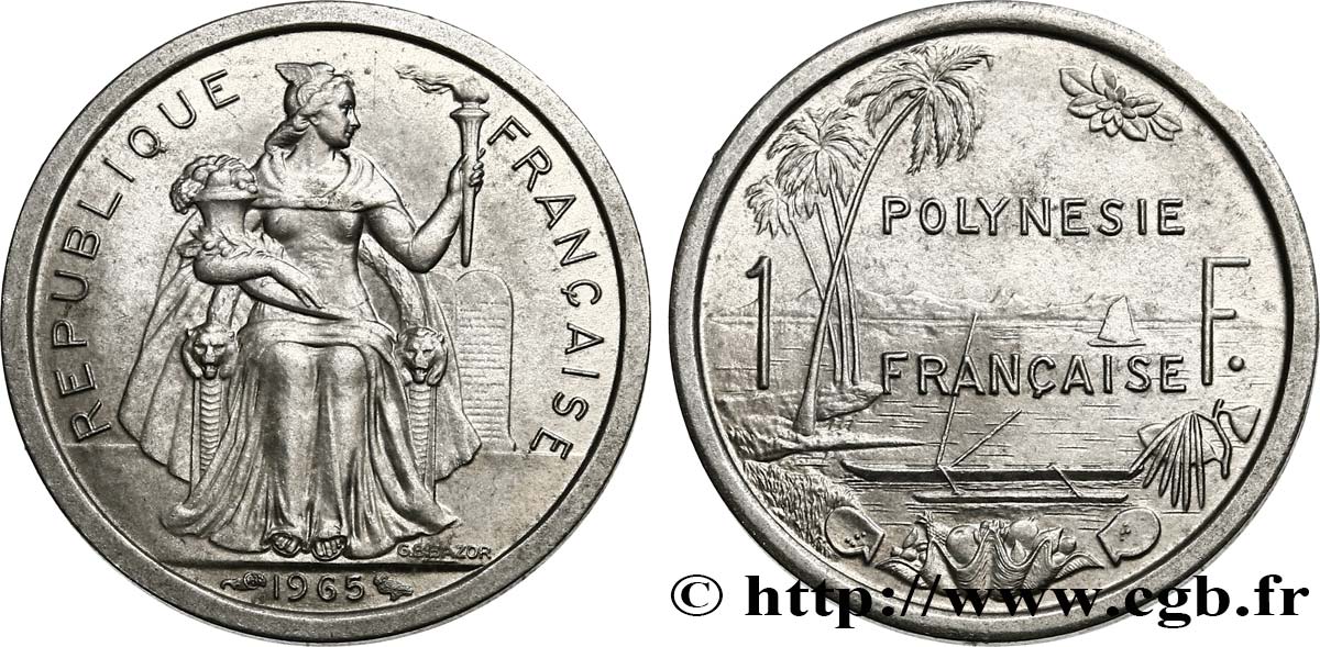 POLINESIA FRANCESE 1 Franc 1965 Paris SPL 