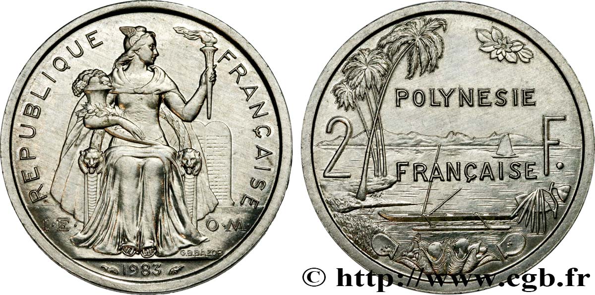 FRANZÖSISCHE-POLYNESIEN 2 Francs I.E.O.M. Polynésie Française 1983 Paris fST 