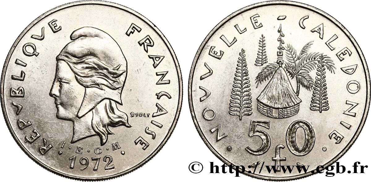 NOUVELLE CALÉDONIE 50 Francs IEOM Marianne 1972 Paris SUP 