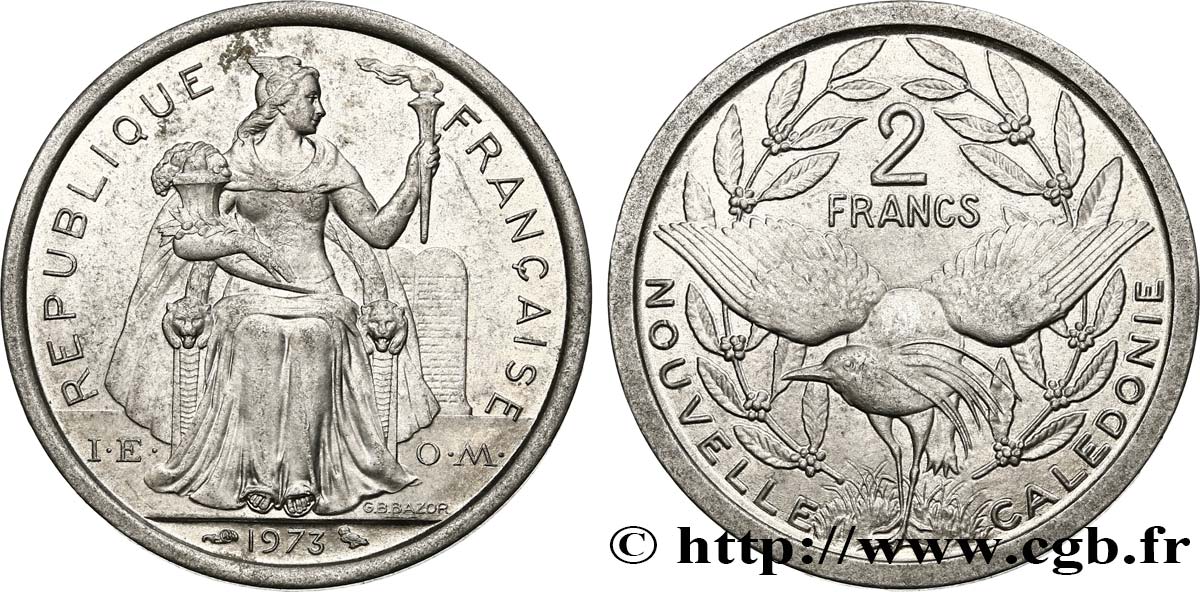 NEW CALEDONIA 2 Francs I.E.O.M.  1973 Paris AU 