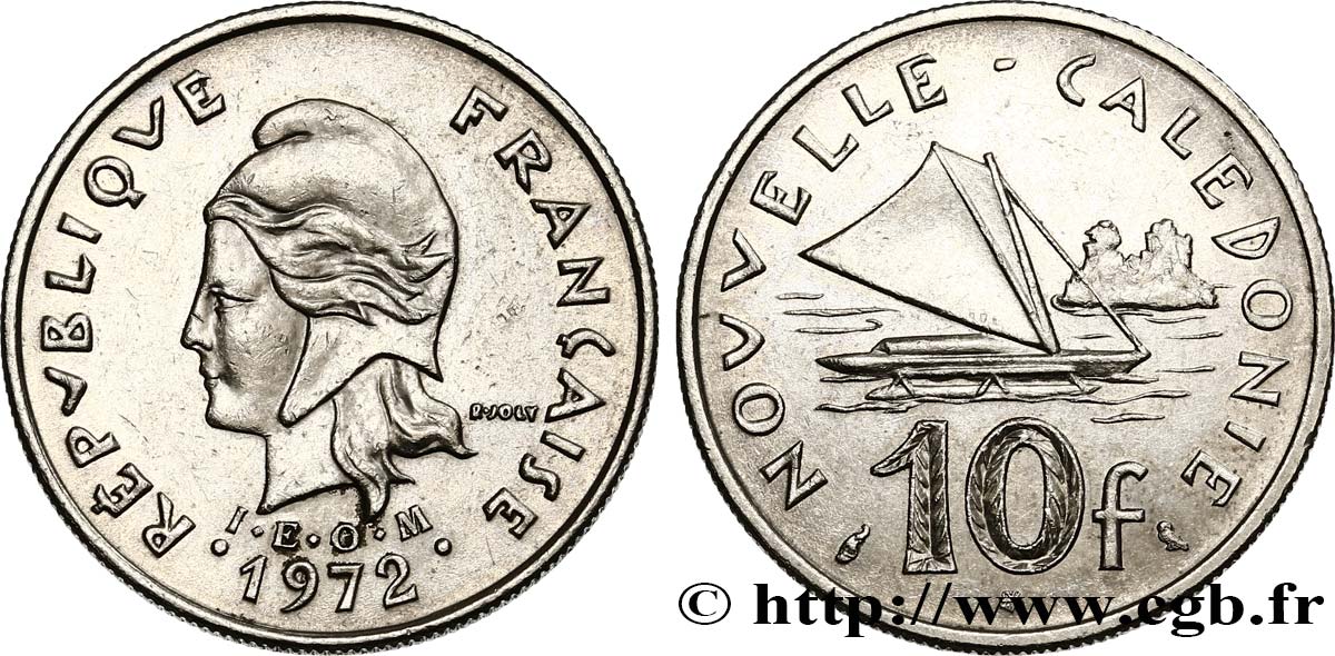 NUEVA CALEDONIA 10 Francs IEOM Marianne / voilier traditionnel 1972 Paris EBC 