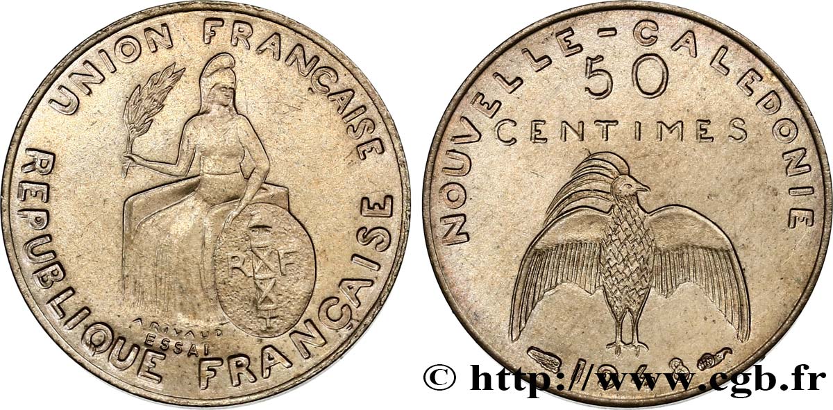 NUEVA CALEDONIA Essai de 50 Centimes avec listel en relief 1948 Paris FDC 