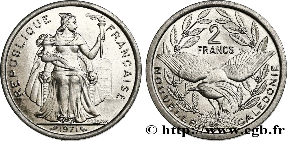 NUEVA CALEDONIA 2 Francs 1971 Paris SC 