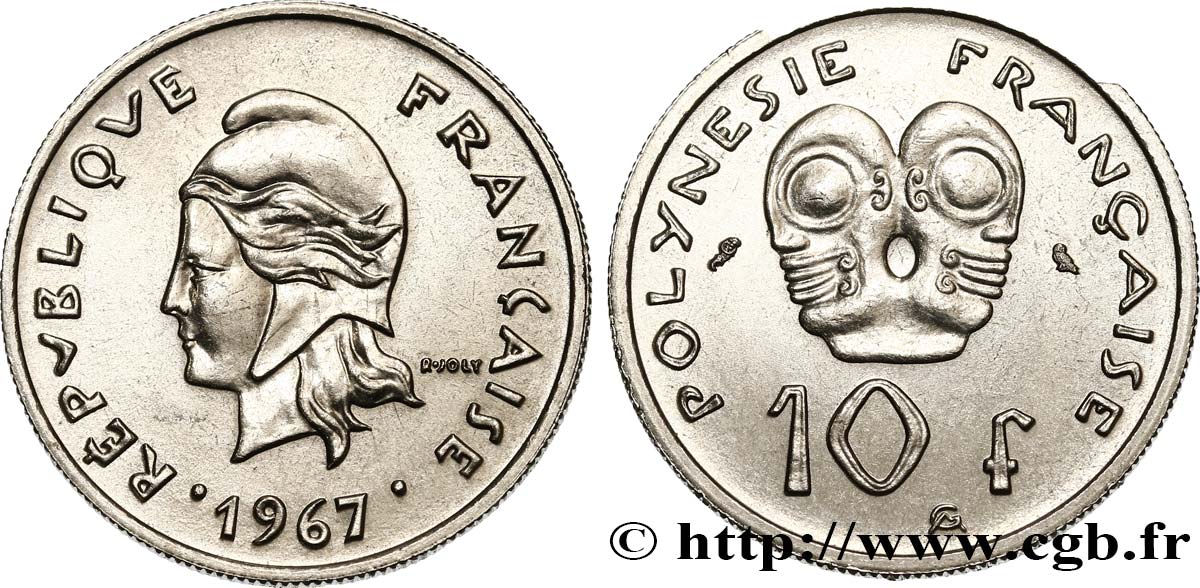 POLINESIA FRANCESE 10 Francs Marianne 1967 Paris MS 