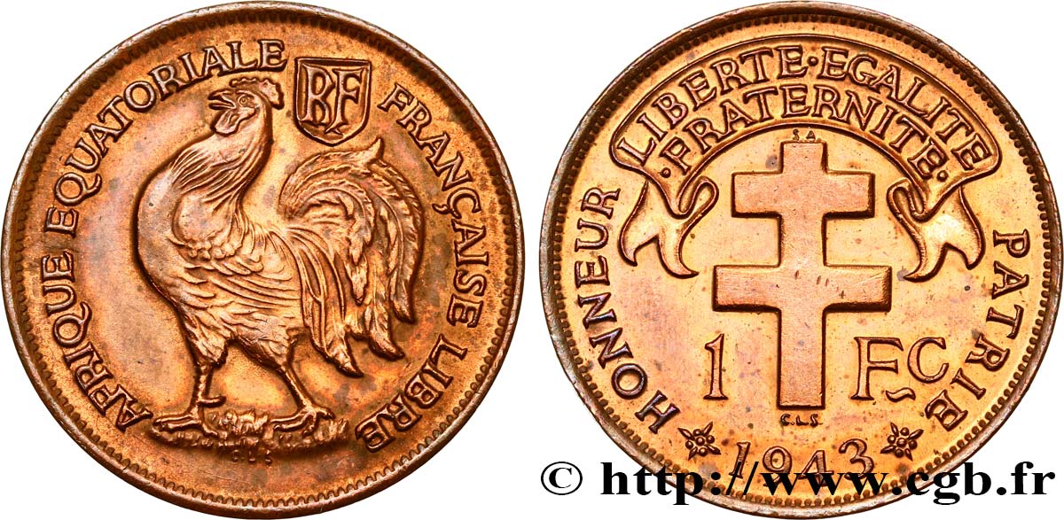 AFRIQUE ÉQUATORIALE FRANÇAISE - FRANCE LIBRE 1 Franc 1943 Prétoria SUP 