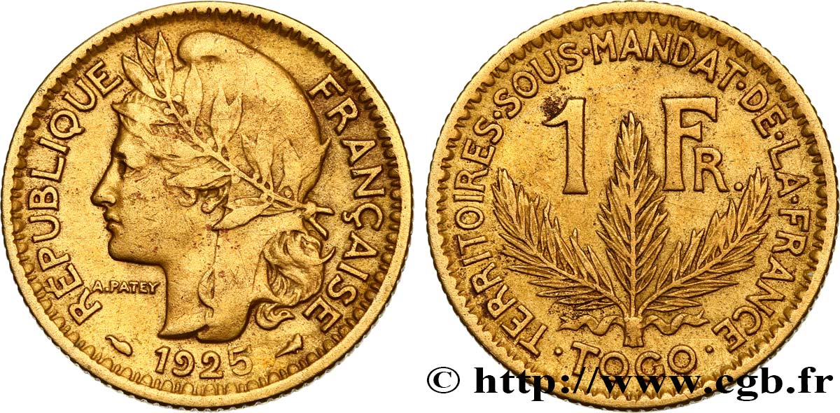 TOGO - Territorios sobre mandato frances 1 Franc 1925 Paris BC 