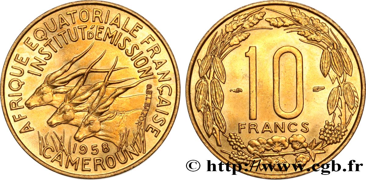 FRANZÖSISCHE EQUATORIAL AFRICA - KAMERUN 10 Francs 1958 Paris VZ+ 