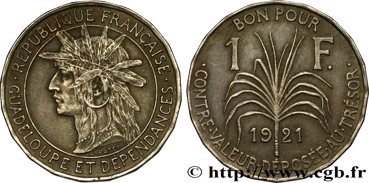 GUADALUPE Bon pour 1 Franc indien caraïbe 1921  EBC 