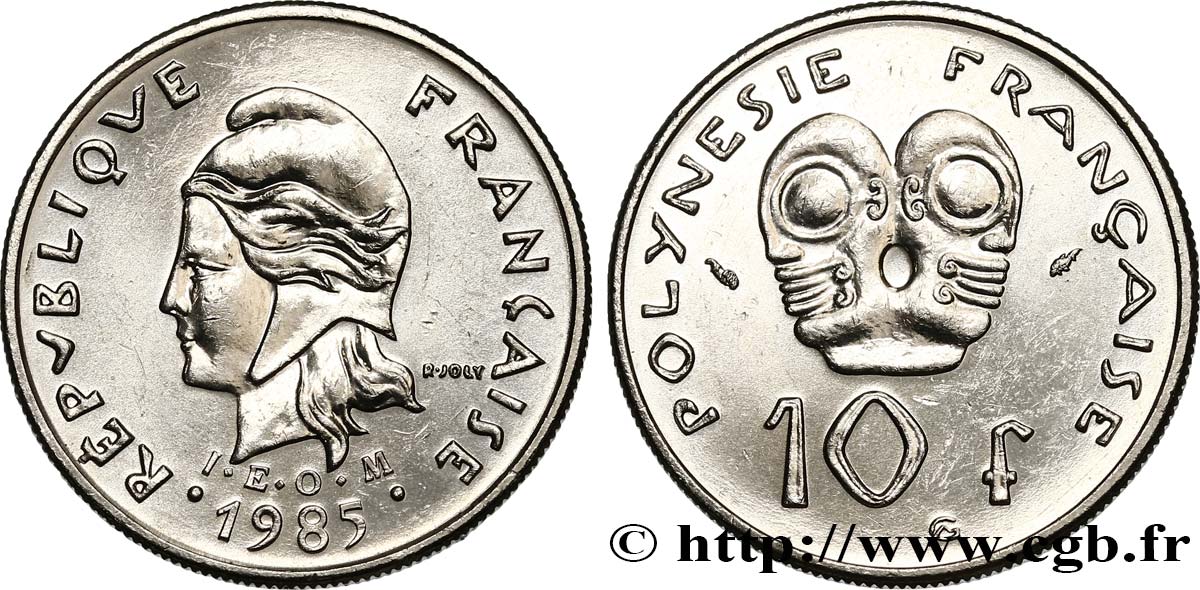 POLINESIA FRANCESE 10 Francs I.E.O.M Marianne 1985 Paris SPL 