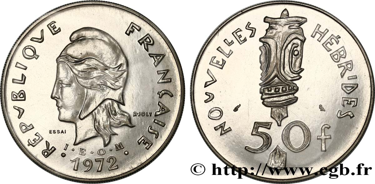 NOUVELLES HÉBRIDES (VANUATU depuis 1980) Essai de 50 Francs Marianne / masque type IEOM 1972 Paris FDC 