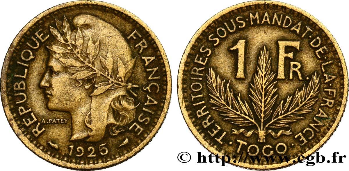 TOGO - MANDATO FRANCESE 1 Franc 1925 Paris BB 