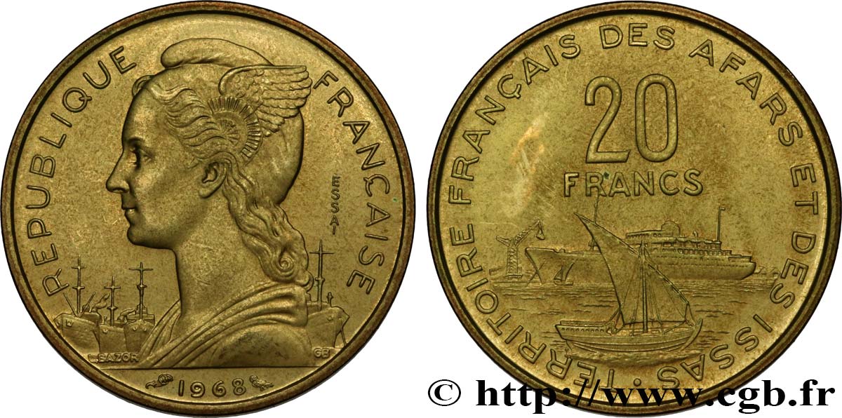 DJIBUTI - French Territory of the Afars and Issas  20 Francs ESSAI 1968 Paris MS 