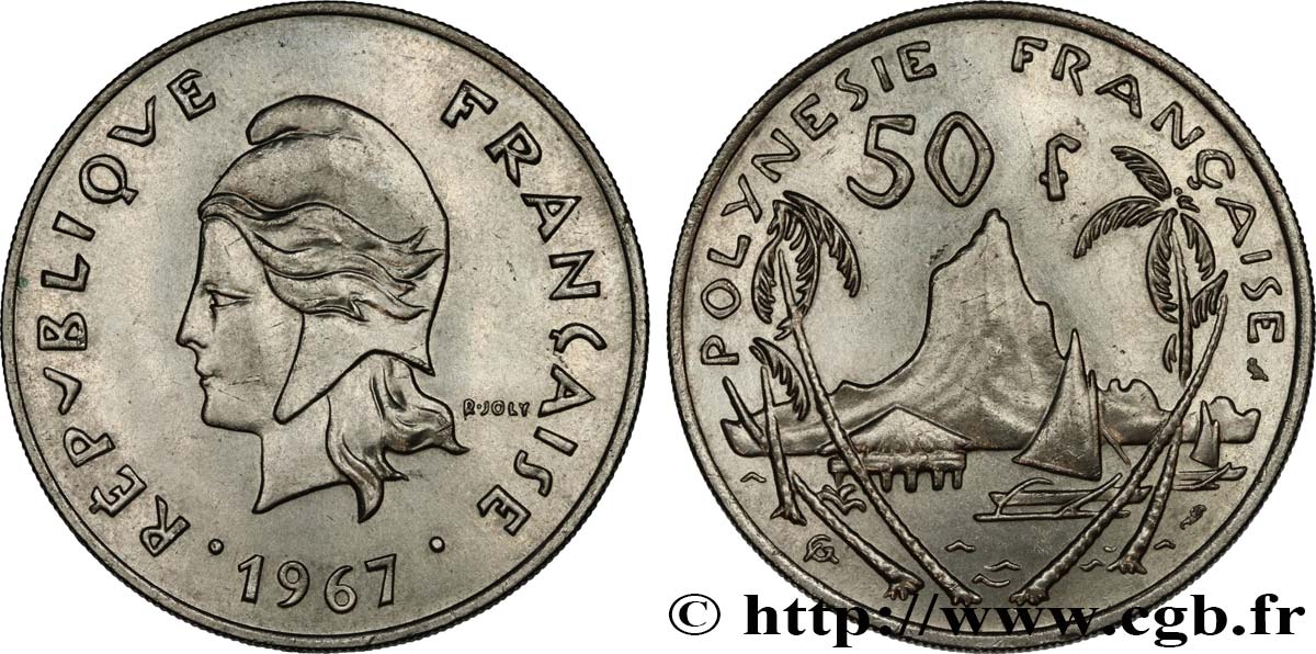 FRANZÖSISCHE-POLYNESIEN 50 Francs Marianne / paysage polynésien 1967 Paris fST 