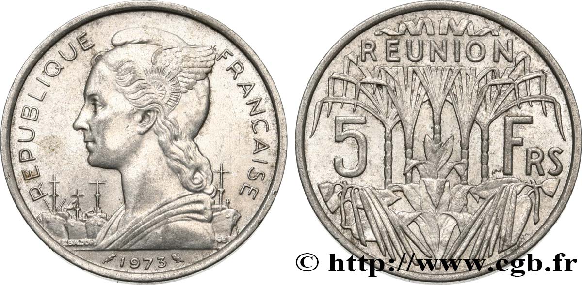 ISLA DE LA REUNIóN 5 Francs Marianne / canne à sucre 1973 Paris EBC 