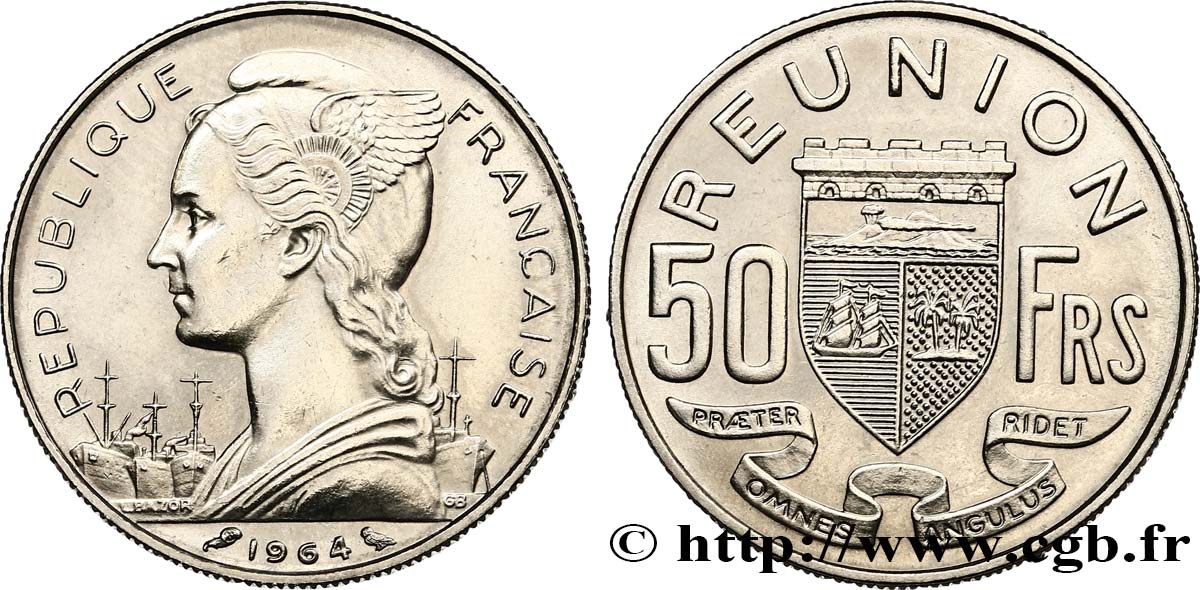 REUNION ISLAND 50 Francs 1964 Paris AU 